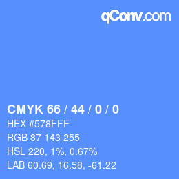 カラーコード: CMYK 66 / 44 / 0 / 0 | qconv.com
