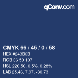 Code couleur: CMYK 66 / 45 / 0 / 58 | qconv.com