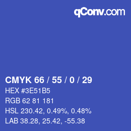 Farbcode: CMYK 66 / 55 / 0 / 29 | qconv.com