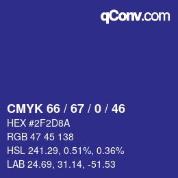 Color code: CMYK 66 / 67 / 0 / 46 | qconv.com