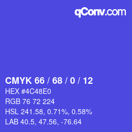 Código de color: CMYK 66 / 68 / 0 / 12 | qconv.com
