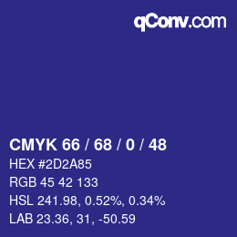 颜色代码: CMYK 66 / 68 / 0 / 48 | qconv.com