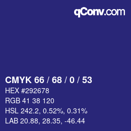 Color code: CMYK 66 / 68 / 0 / 53 | qconv.com