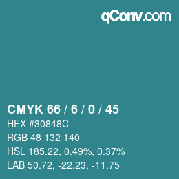 カラーコード: CMYK 66 / 6 / 0 / 45 | qconv.com