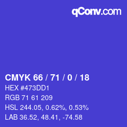 Farbcode: CMYK 66 / 71 / 0 / 18 | qconv.com