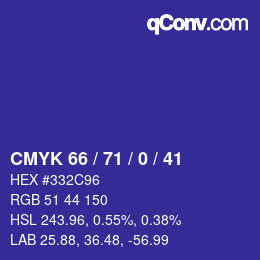 Color code: CMYK 66 / 71 / 0 / 41 | qconv.com