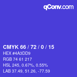 Farbcode: CMYK 66 / 72 / 0 / 15 | qconv.com