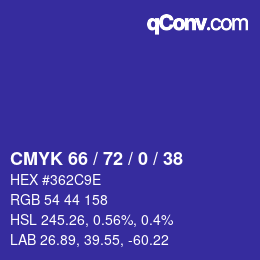 Color code: CMYK 66 / 72 / 0 / 38 | qconv.com