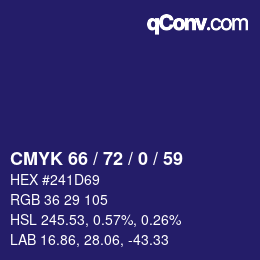 Color code: CMYK 66 / 72 / 0 / 59 | qconv.com