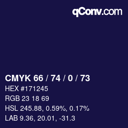 Color code: CMYK 66 / 74 / 0 / 73 | qconv.com