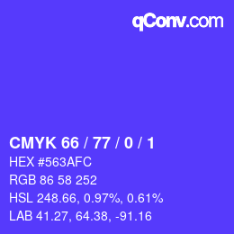カラーコード: CMYK 66 / 77 / 0 / 1 | qconv.com