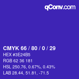 カラーコード: CMYK 66 / 80 / 0 / 29 | qconv.com