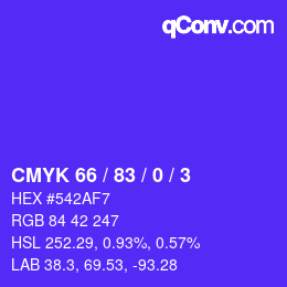 カラーコード: CMYK 66 / 83 / 0 / 3 | qconv.com
