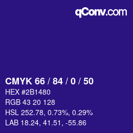 Color code: CMYK 66 / 84 / 0 / 50 | qconv.com