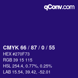 カラーコード: CMYK 66 / 87 / 0 / 55 | qconv.com