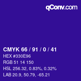 Color code: CMYK 66 / 91 / 0 / 41 | qconv.com