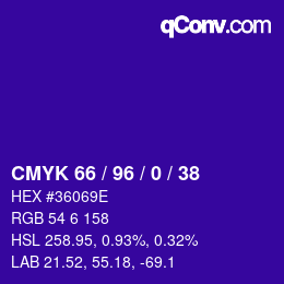 Code couleur: CMYK 66 / 96 / 0 / 38 | qconv.com