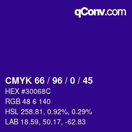 カラーコード: CMYK 66 / 96 / 0 / 45 | qconv.com
