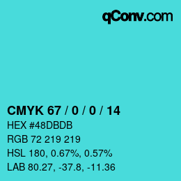 颜色代码: CMYK 67 / 0 / 0 / 14 | qconv.com