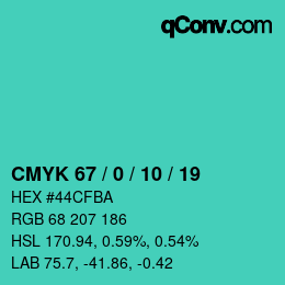 颜色代码: CMYK 67 / 0 / 10 / 19 | qconv.com