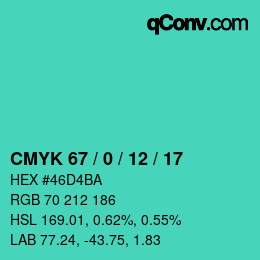 颜色代码: CMYK 67 / 0 / 12 / 17 | qconv.com
