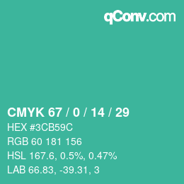 颜色代码: CMYK 67 / 0 / 14 / 29 | qconv.com