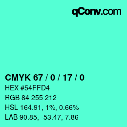 颜色代码: CMYK 67 / 0 / 17 / 0 | qconv.com
