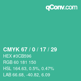颜色代码: CMYK 67 / 0 / 17 / 29 | qconv.com