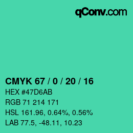 Color code: CMYK 67 / 0 / 20 / 16 | qconv.com