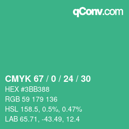 カラーコード: CMYK 67 / 0 / 24 / 30 | qconv.com
