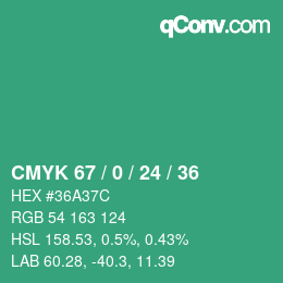 カラーコード: CMYK 67 / 0 / 24 / 36 | qconv.com