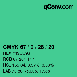 Color code: CMYK 67 / 0 / 28 / 20 | qconv.com