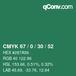 Color code: CMYK 67 / 0 / 30 / 52 | qconv.com