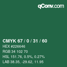 Color code: CMYK 67 / 0 / 31 / 60 | qconv.com
