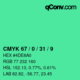 Color code: CMYK 67 / 0 / 31 / 9 | qconv.com