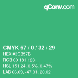 颜色代码: CMYK 67 / 0 / 32 / 29 | qconv.com