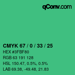 Color code: CMYK 67 / 0 / 33 / 25 | qconv.com