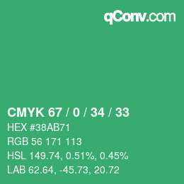 Farbcode: CMYK 67 / 0 / 34 / 33 | qconv.com