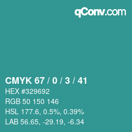 Color code: CMYK 67 / 0 / 3 / 41 | qconv.com