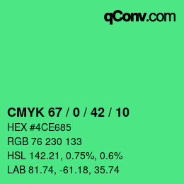 Color code: CMYK 67 / 0 / 42 / 10 | qconv.com