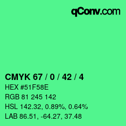 カラーコード: CMYK 67 / 0 / 42 / 4 | qconv.com