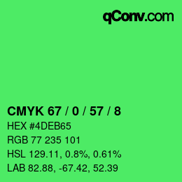 カラーコード: CMYK 67 / 0 / 57 / 8 | qconv.com