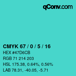 Color code: CMYK 67 / 0 / 5 / 16 | qconv.com