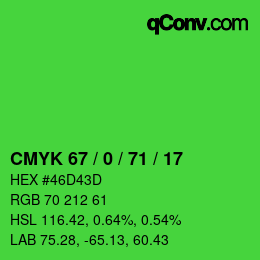 颜色代码: CMYK 67 / 0 / 71 / 17 | qconv.com