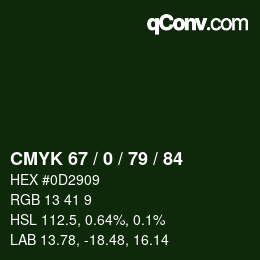 颜色代码: CMYK 67 / 0 / 79 / 84 | qconv.com