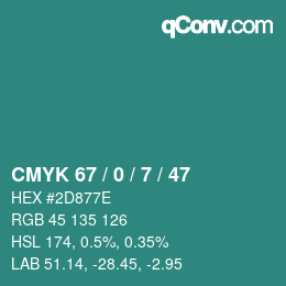 颜色代码: CMYK 67 / 0 / 7 / 47 | qconv.com