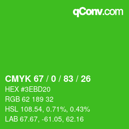 Code couleur: CMYK 67 / 0 / 83 / 26 | qconv.com
