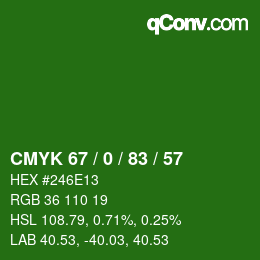 Color code: CMYK 67 / 0 / 83 / 57 | qconv.com