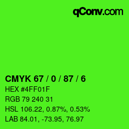 カラーコード: CMYK 67 / 0 / 87 / 6 | qconv.com