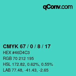 Color code: CMYK 67 / 0 / 8 / 17 | qconv.com